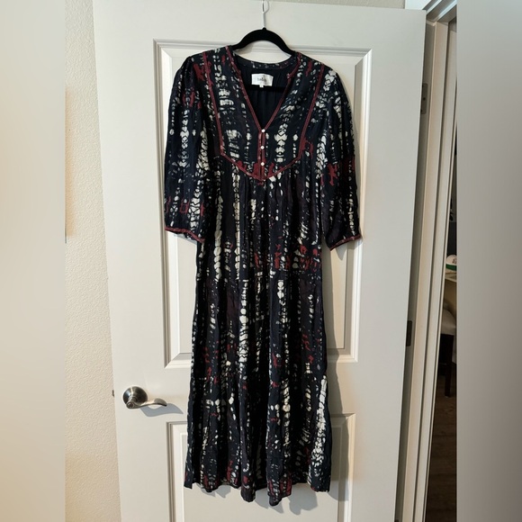 NEW BA&SH Isolde Dress Black Red Tie Dye Maxi Print Size 0 (Retail $420) NWOT - Picture 4 of 9